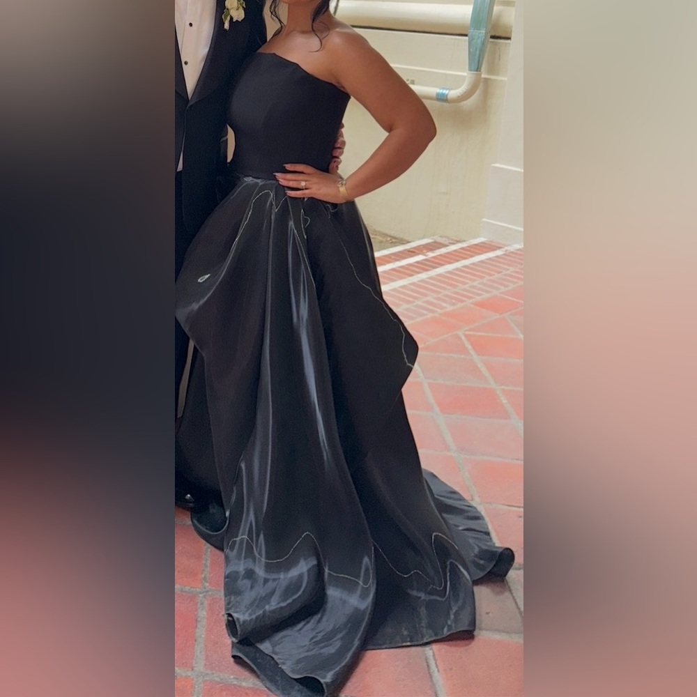 Women’s Black Custom Made Draped A-Line Organza Gown